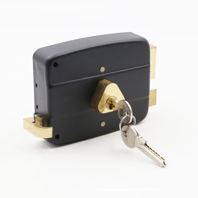 Full Brass Cylinder High Quality High Quality Universal Rim Lock 3 Key Lock Heavy Duty Mechanical Black Rim Gate Door Lock