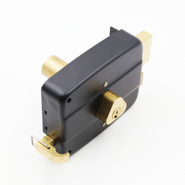 Full Brass Cylinder High Quality High Quality Universal Rim Lock 3 Key Lock Heavy Duty Mechanical Black Rim Gate Door Lock