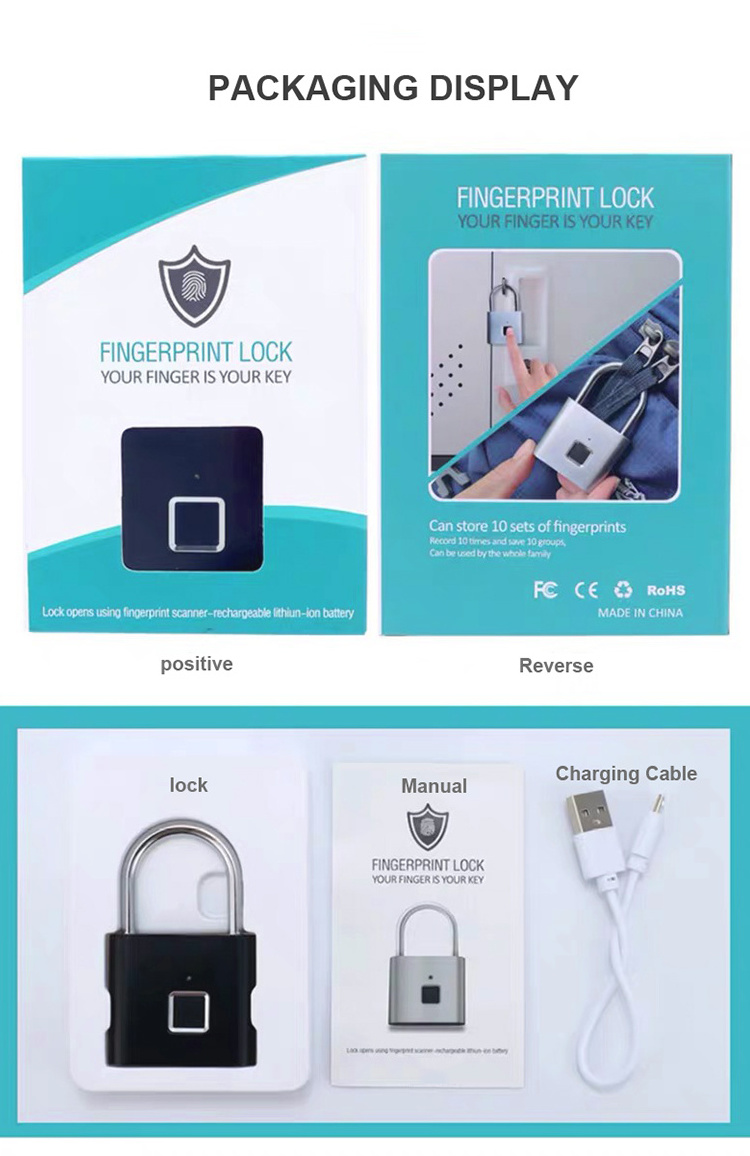 2024 New High Quality Security Fingerprint Smart Travel Luggage Gym Locker Cabinet Fingerprint Padlock Keyless Unlock Padlock