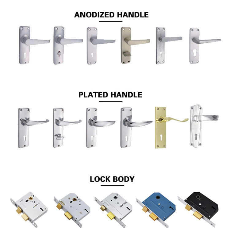 Lever Handle Matte Silvery Door Handles Tubular Lockset Lever Handle Door Lock Zinc Alloy Aluminum Iron Mortise Lock Set