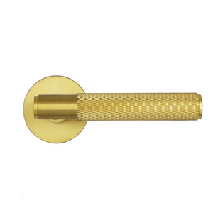 Knurled Door Handled Full Solid Brass Luxury Style Lever Push Pull Plate Door Lever Handle On Plate With Rosette Split Handle