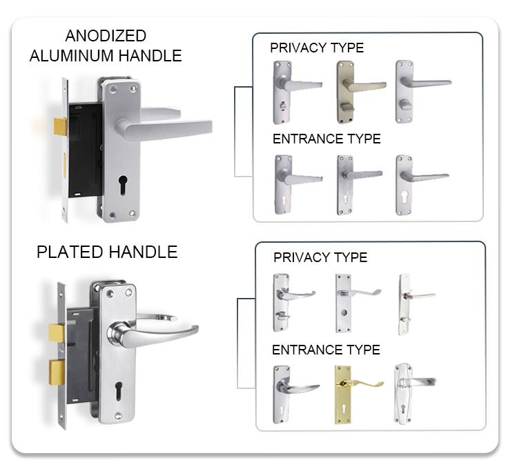 Lever Handle Matte Silvery Door Handles Tubular Lockset Lever Handle Door Lock Zinc Alloy Aluminum Iron Mortise Lock Set