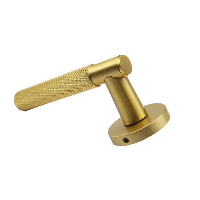 Knurled Door Handled Full Solid Brass Luxury Style Lever Push Pull Plate Door Lever Handle On Plate With Rosette Split Handle