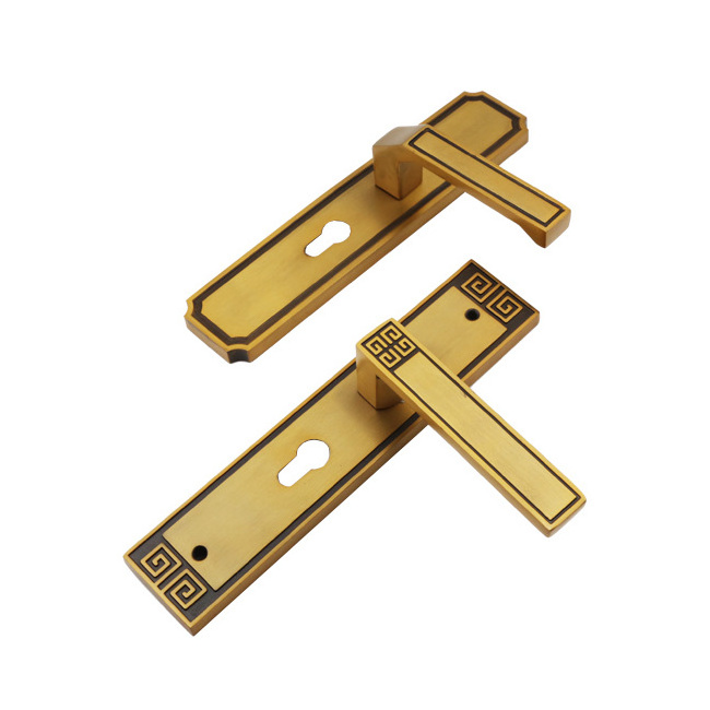 Gold Modern Hardware Internal Round Square Front Luxury Interior Wood Door Lock Handle Zinc Alloy Lever Handle