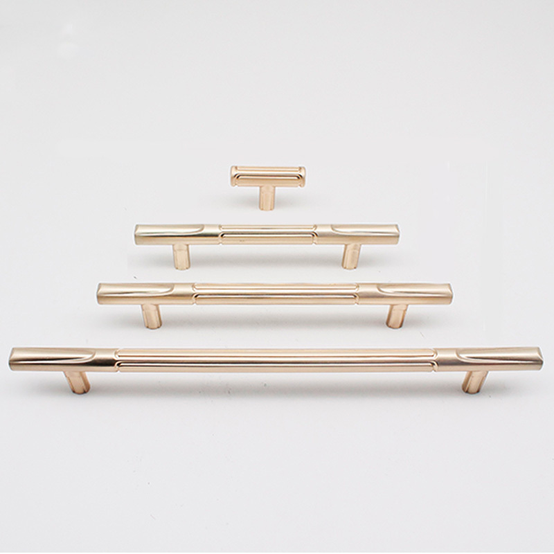 Luxury Gold Brushed Brass T BAR Pulls Knurled Zinc Alloy Kitchen Door Pull Satin Brass Cabinet Handle