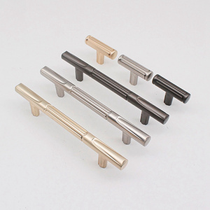 Luxury Gold Brushed Brass T BAR Pulls Knurled Zinc Alloy Kitchen Door Pull Satin Brass Cabinet Handle