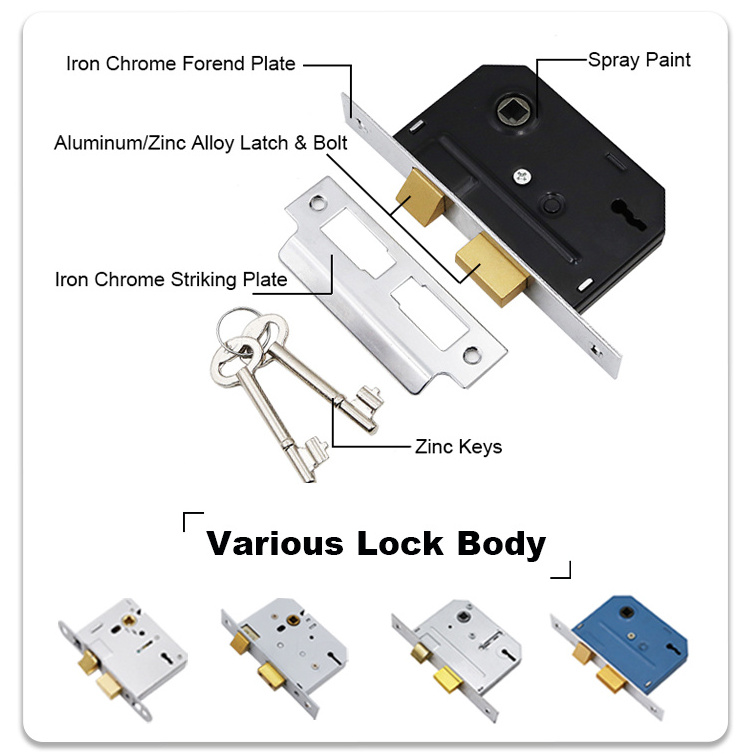 58 mm Zinc Alloy Aluminum 2 Lever Handle Set Key Silvery Exterior Door Sets Bathroom Bedroom 3 Lever Door Handle Lock With Knob