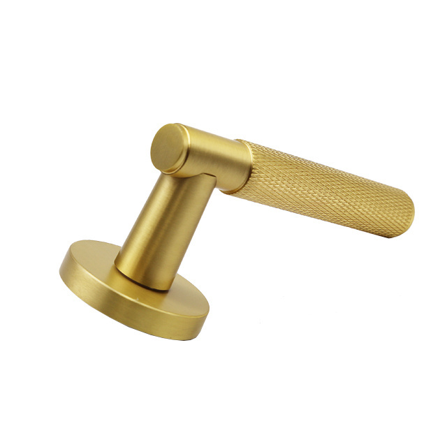 Knurled Door Handled Full Solid Brass Luxury Style Lever Push Pull Plate Door Lever Handle On Plate With Rosette Split Handle