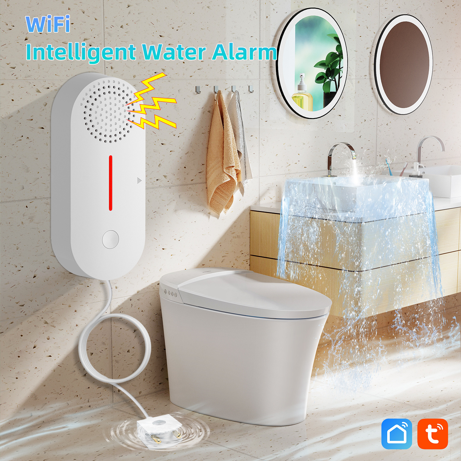 Water Leak Detector Working With Valve To Turn ON/OFF Water Pipe Automatically Wifi Flood Sensor Alarm Detector