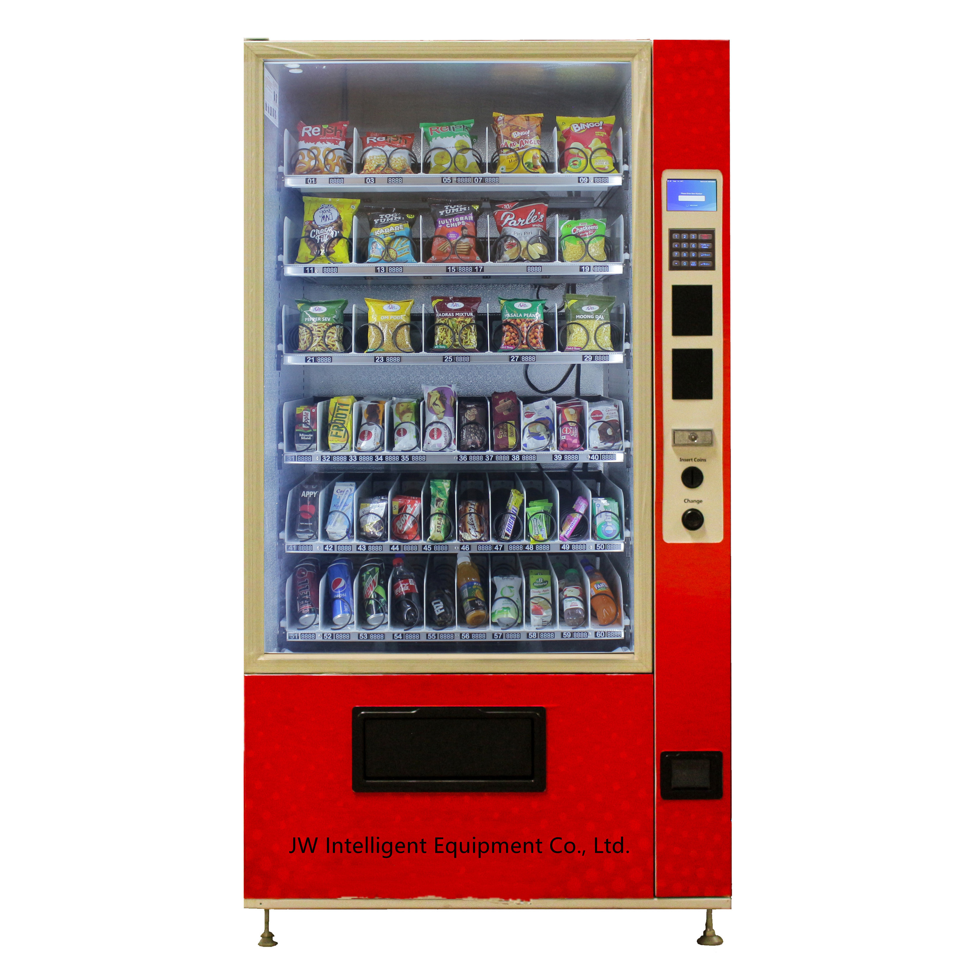 JW Vending Machine Combo Self-selling Food And Beverage Vending Machine 24 hours self service kiosk 22 inch touch screen