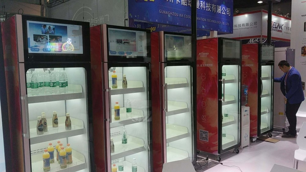 the RFID fridge  with small screen or tablet to put bottle drink with small screen or tablet intelligent convenience cabinet