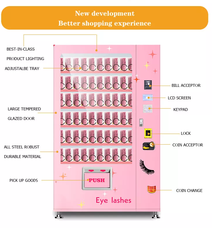 JW customized korean mini hair beauty vending machine pink eyelash hair nail cosmetic small vending machines for false lashes