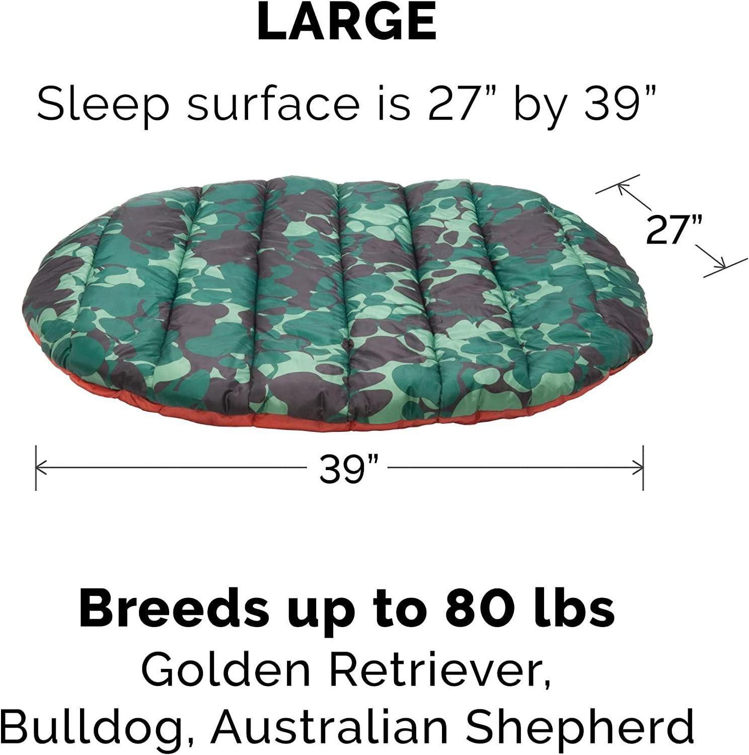 ZYZPET Pet Bed for Dogs and Cats -  Travel Dog Bed Outdoor Camping Pillow Mat with Stuff Sack, Washable, Travel Camo-Paw, Large