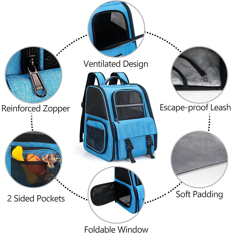 Pet Backpack Carrier TSA Airline Approved Foldable Waterproof Two Way Entry Cat Backpack Carrier 4 Storage Bags