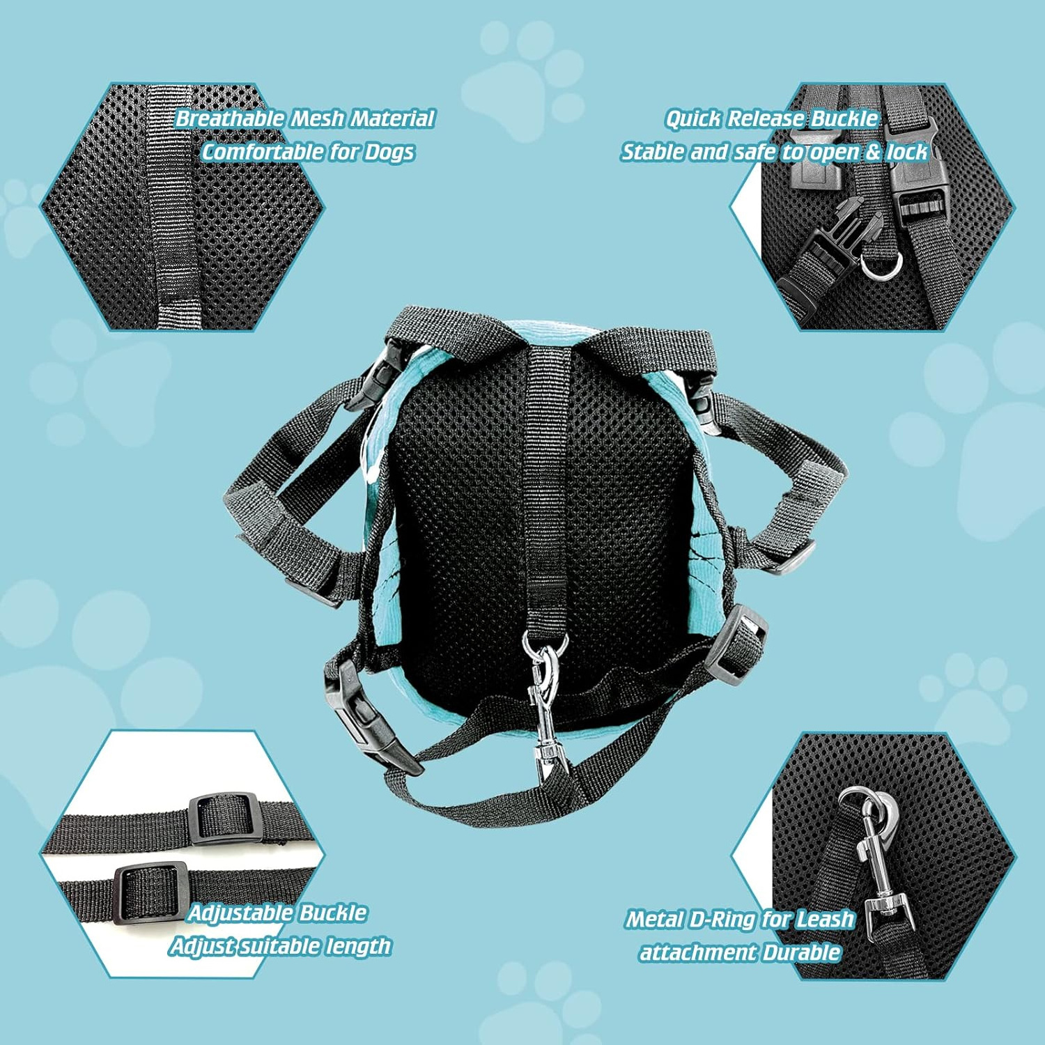 Dog Backpack Harness Dog Poop Bag Dispenser Pet Self Carrier Adjustable Travel Hiking Walking Harness Backpack