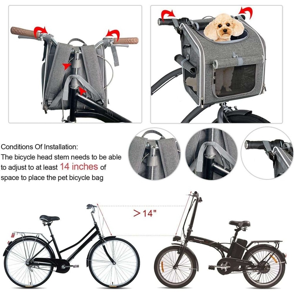 Expandable Soft-Sided Foldable 4 Open Doors Mesh Windows Bicycle Bike Basket Carrier Travel Bag Cat Dog Pet Carrier Backpack