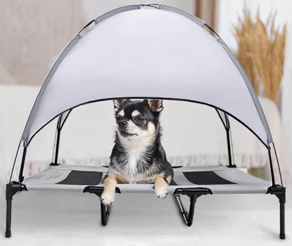 Elevated Dog Bed with Canopy for Raised Dog Cots Indoor Outdoor Pet Bed Portable Frame Dog Cooling Bed with Breathable