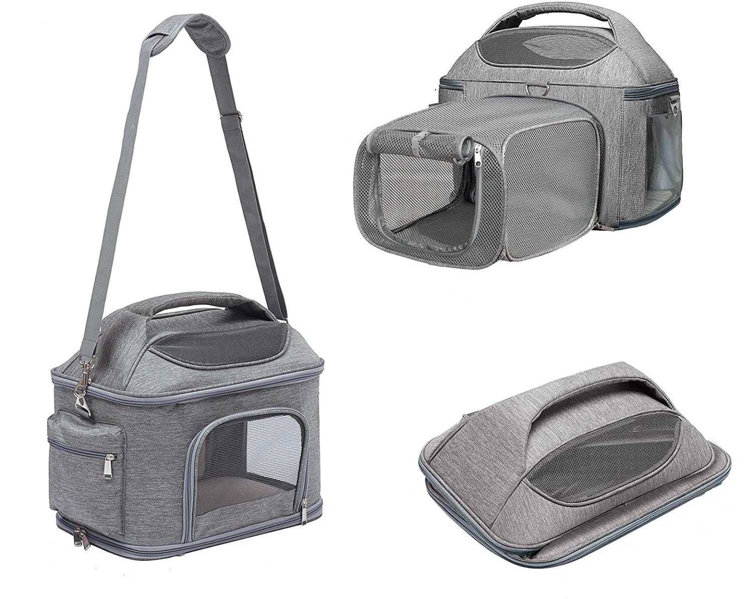 Airline Approved 3 Open Doors Pet Carrier Travel Bag Expandable Foldable Soft-Sided 2 Reflective Tapes Dog Carrier