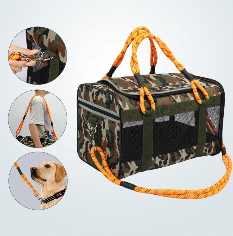 Portable Camouflage Oxford Cloth Soft Pet Carrier  Soft Sided Collapsible Travel Dog Carrier