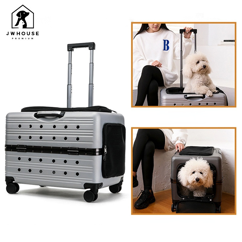 Luxury Dog Trolley Carrying Pet Carrier Cart Rolling Wheel Case Folding Travel Bag Multi Purpose Carrying Pet Carrier