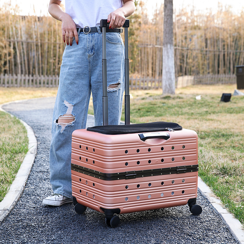 Luxury Dog Trolley Carrying Pet Carrier Cart Rolling Wheel Case Folding Travel Bag Multi Purpose Carrying Pet Carrier