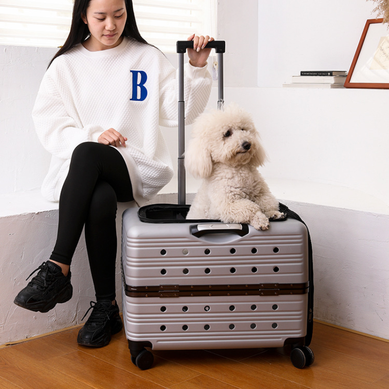 Luxury Dog Trolley Carrying Pet Carrier Cart Rolling Wheel Case Folding Travel Bag Multi Purpose Carrying Pet Carrier