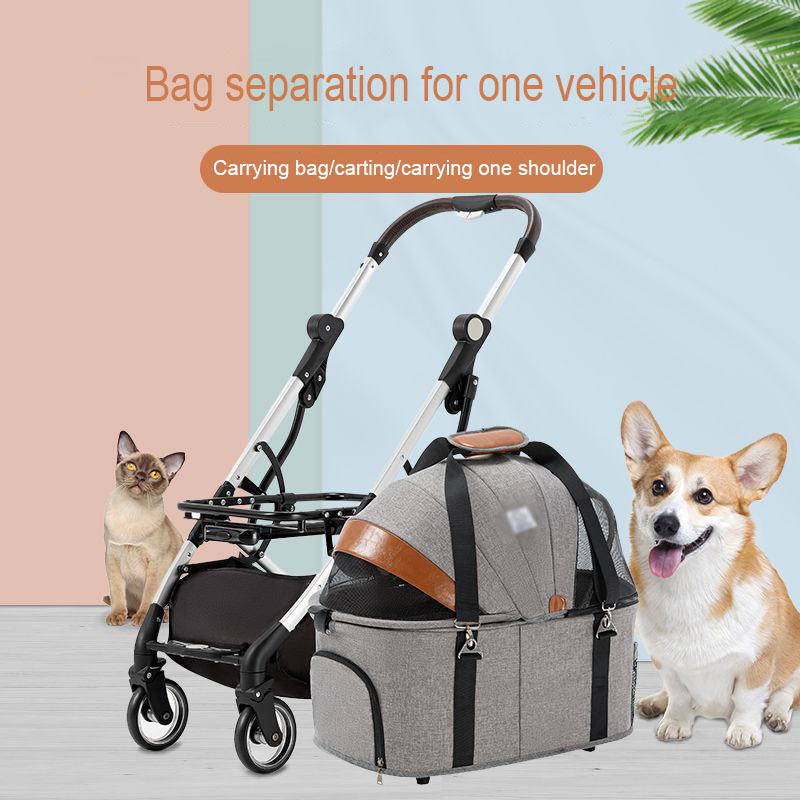 Luxury Easy Fold Removable Liner Pet Dog Stroller For Cat And Dog With Four Wheels