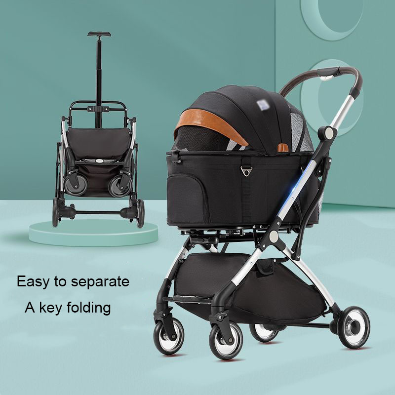 Luxury Easy Fold Removable Liner Pet Dog Stroller For Cat And Dog With Four Wheels