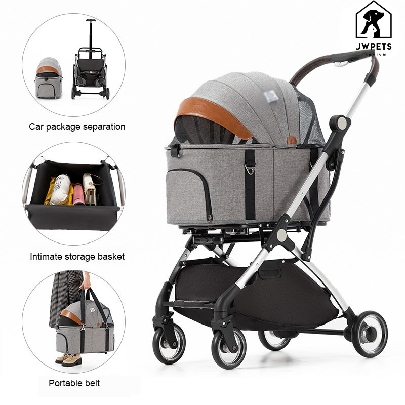 Luxury Easy Fold Removable Liner Pet Dog Stroller For Cat And Dog With Four Wheels