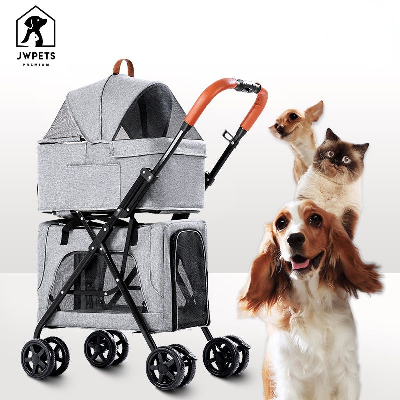 Double-layer Pet Stroller Pets Trolley Carrier Portable Foldable Four Wheeled Detachable Handbag For Dogs Cats