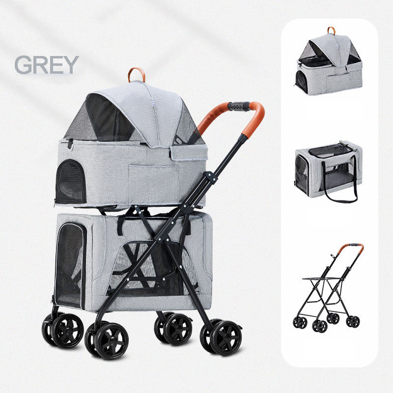 Double-layer Pet Stroller Pets Trolley Carrier Portable Foldable Four Wheeled Detachable Handbag For Dogs Cats