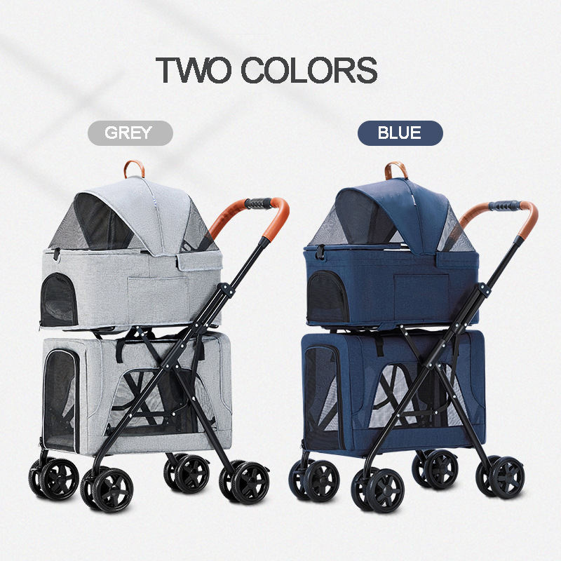 Double-layer Pet Stroller Pets Trolley Carrier Portable Foldable Four Wheeled Detachable Handbag For Dogs Cats