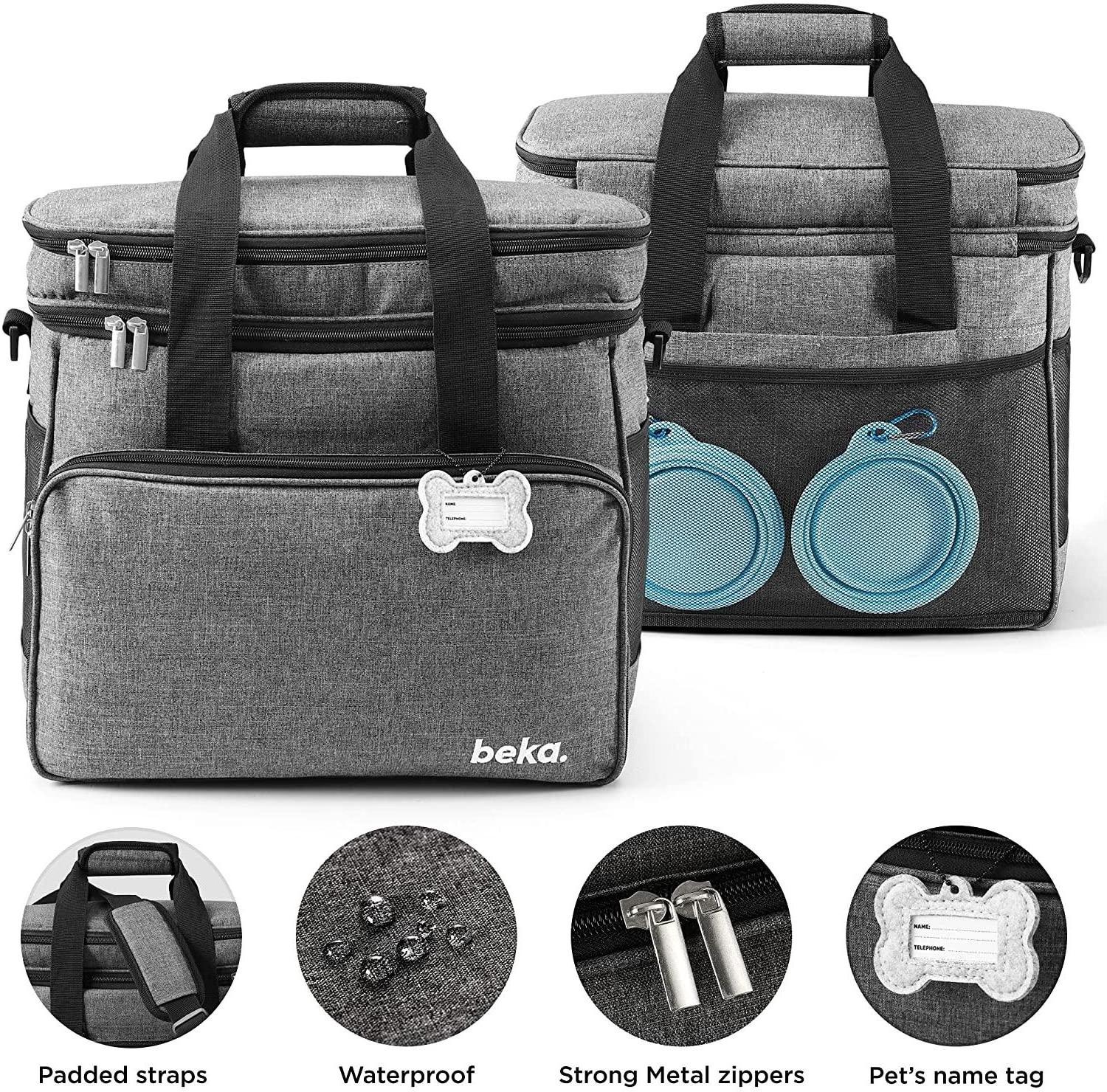 Dog Travel Bag - Dog Travel Kit with 2 Food Containers, Multi-Use Pockets for Pet Accessories - Ideal Dog Gear Weekender