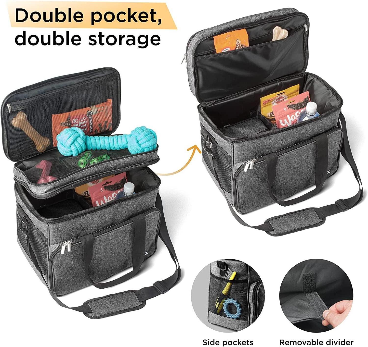 Dog Travel Bag - Dog Travel Kit with 2 Food Containers, Multi-Use Pockets for Pet Accessories - Ideal Dog Gear Weekender