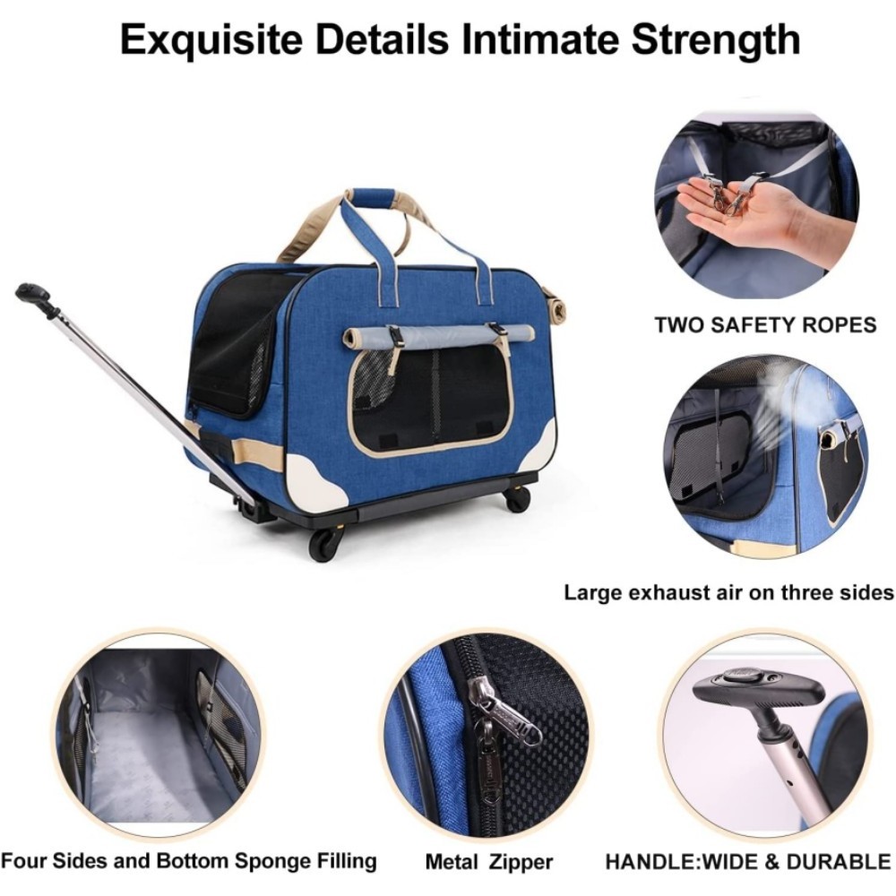 Pet Rolling Carrier with Wheels for Durable Handle Wheels,Breathable and Collapsible Rolling Carrier for Pets