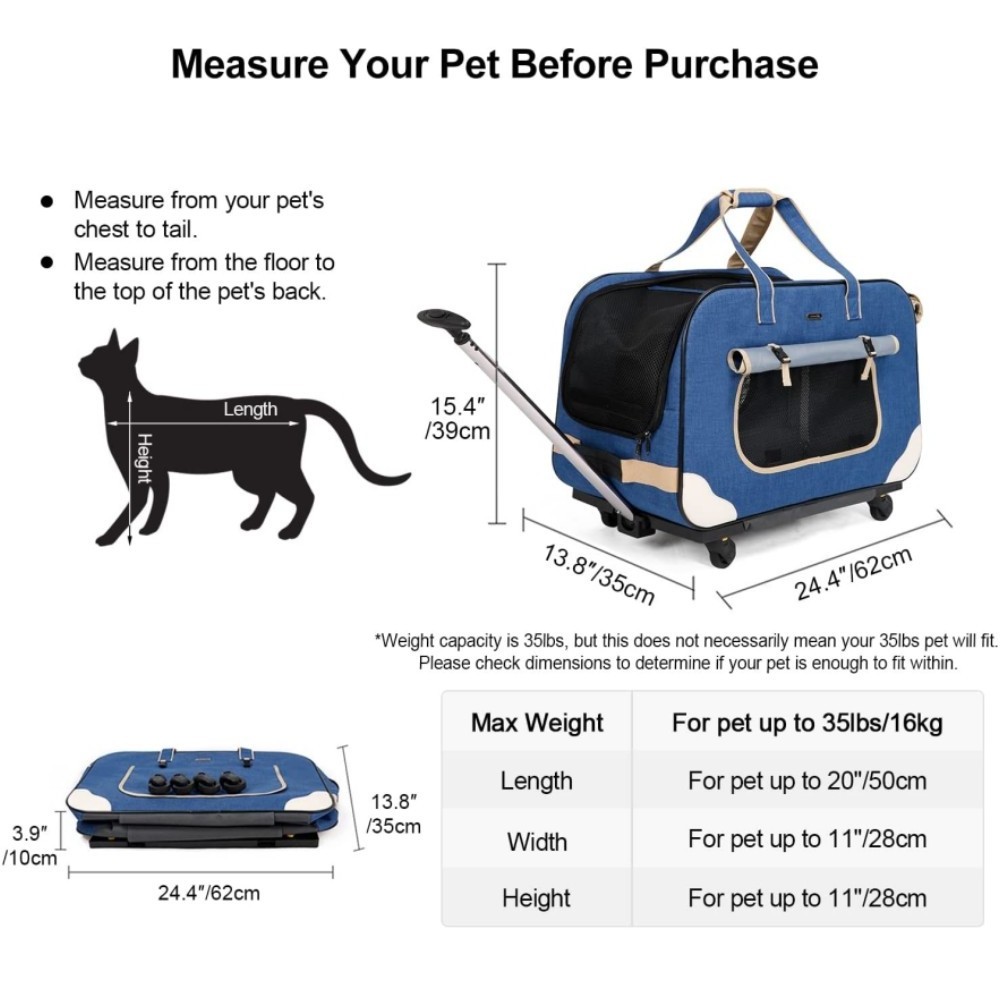 Pet Rolling Carrier with Wheels for Durable Handle Wheels,Breathable and Collapsible Rolling Carrier for Pets