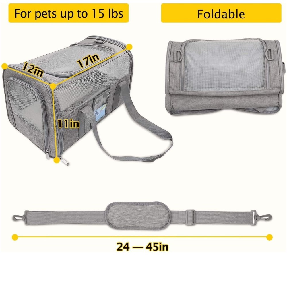 Pet Carrier Airline Approved, Cat Carriers for Soft Dog Carriers for TSA Approved Pet Carrier for Cats Dogs of 15 Lbs/25 Lbs, Pu