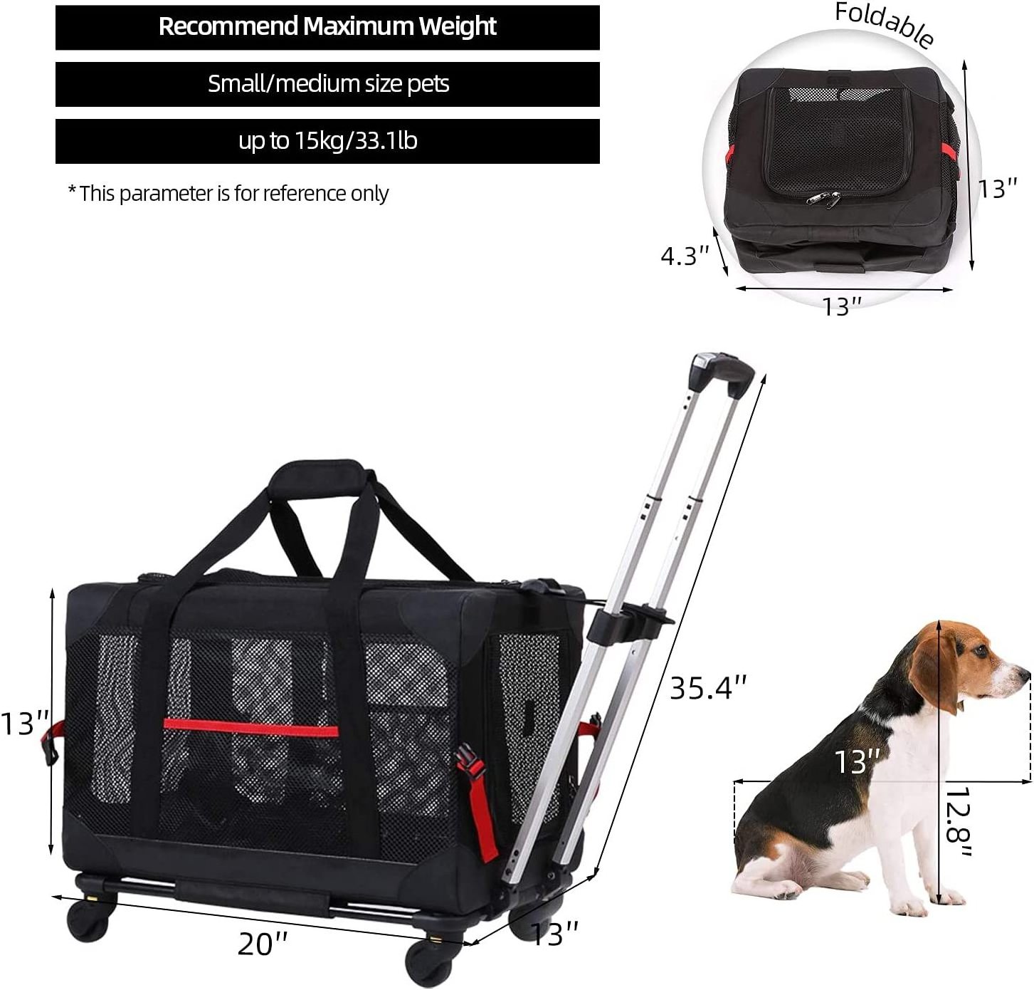 JW PET rolling travel airline approved dog carrier,pet carrier with wheels,rolling pet carrier   extra spacious  detachable