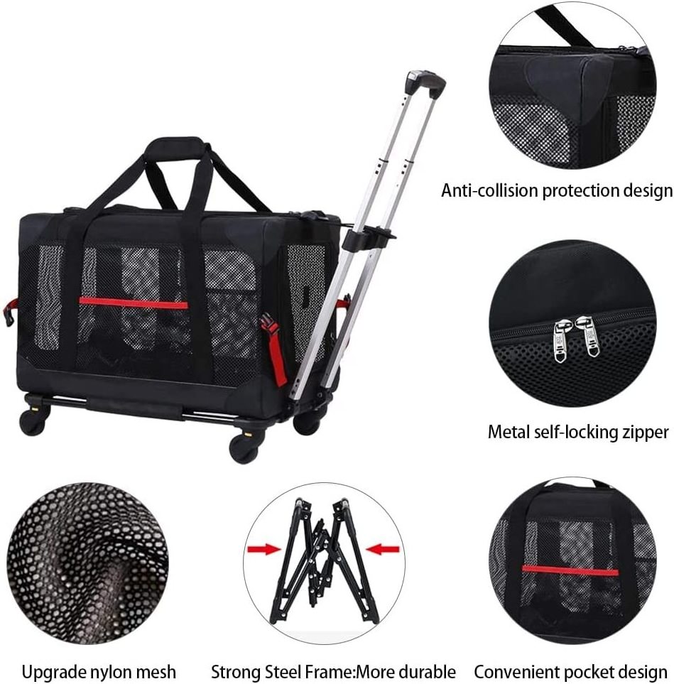 JW PET rolling travel airline approved dog carrier,pet carrier with wheels,rolling pet carrier   extra spacious  detachable