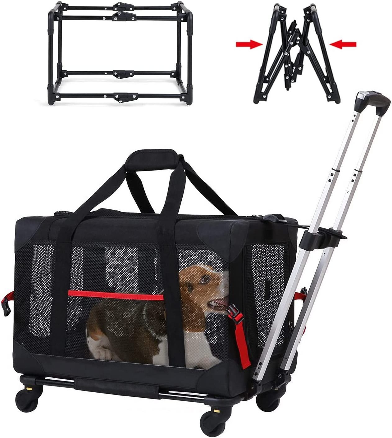 JW PET rolling travel airline approved dog carrier,pet carrier with wheels,rolling pet carrier   extra spacious  detachable