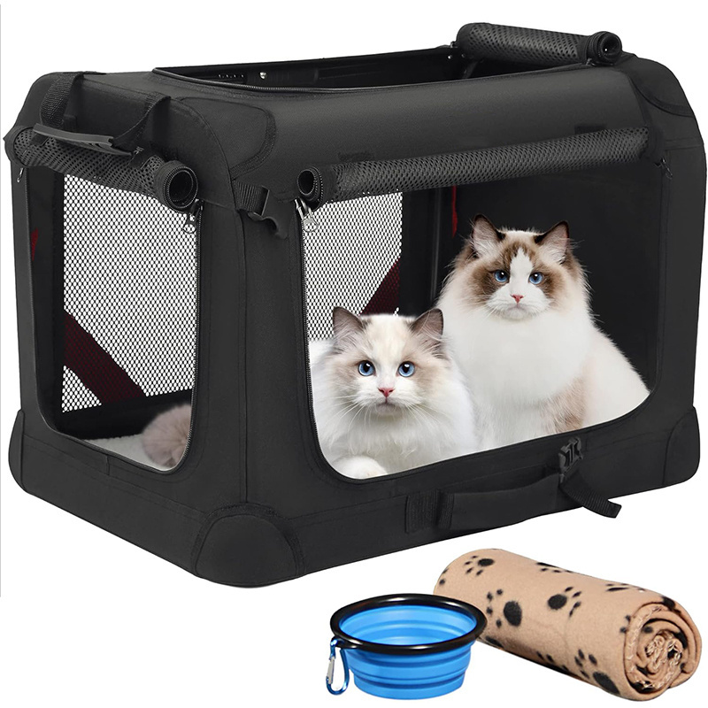 Large Cat Carrier Soft Dog Crate Collapsible Travel Pet Carrier Bag With Warm Blanket Foldable Bowl