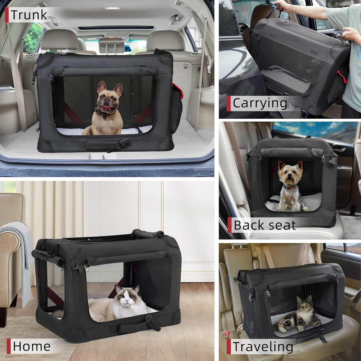 Large Cat Carrier Soft Dog Crate Collapsible Travel Pet Carrier Bag With Warm Blanket Foldable Bowl