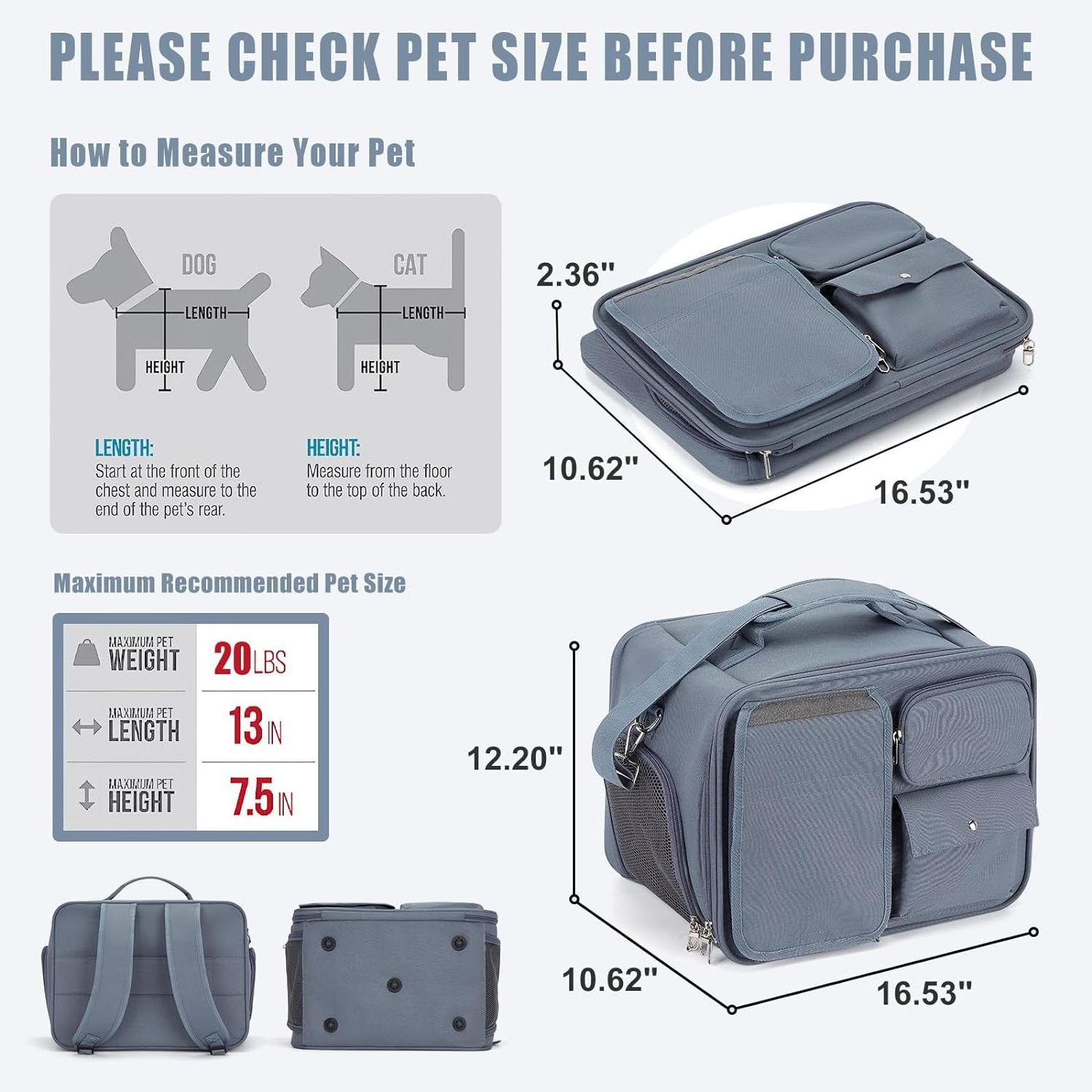 Collapsible Soft Pet Cat Carrier Airline Approved Pet Carrier Cat Backpack Carrier with Safety Lock Zipper