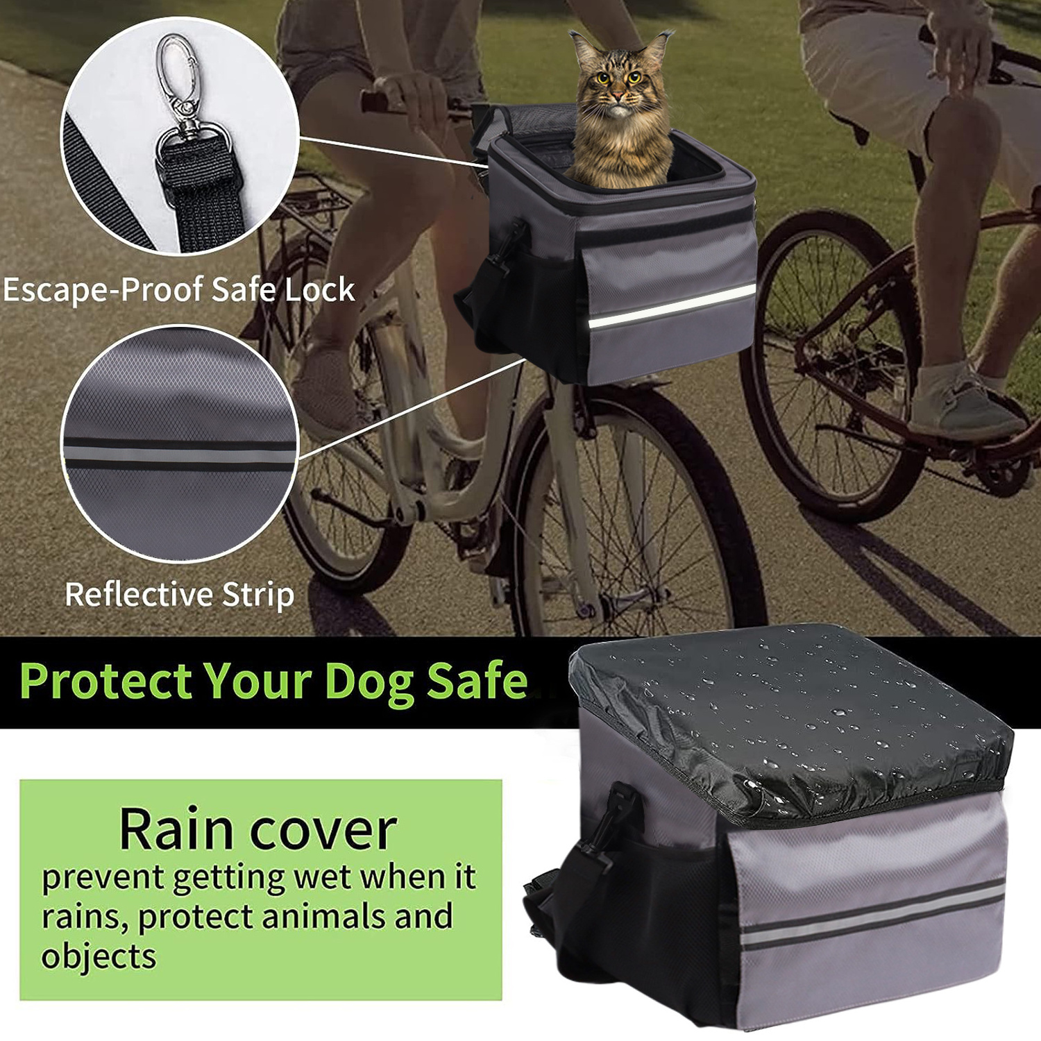 Dog Bike Basket Backpack Carrier Removeable Folding Pet Bicycle Front Basket