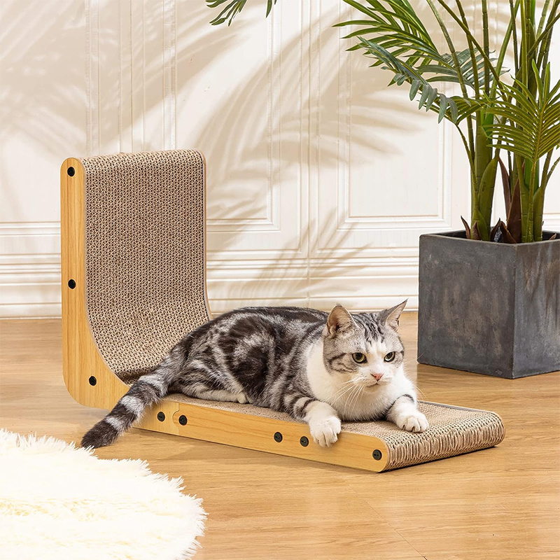 L Shape 26.8 Inch Cat Scratchers Protecting Furniture Cat Scratcher Pad Cardboard Cat Scratcher With Ball Toy