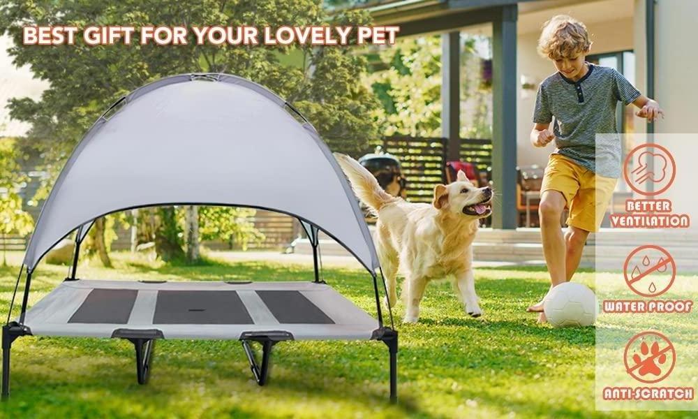 Elevated Dog Bed with Canopy for Raised Dog Cots Indoor Outdoor Pet Bed Portable Frame Dog Cooling Bed with Breathable