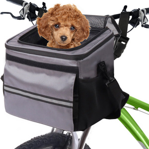 Dog Bike Basket Backpack Carrier Removeable Folding Pet Bicycle Front Basket