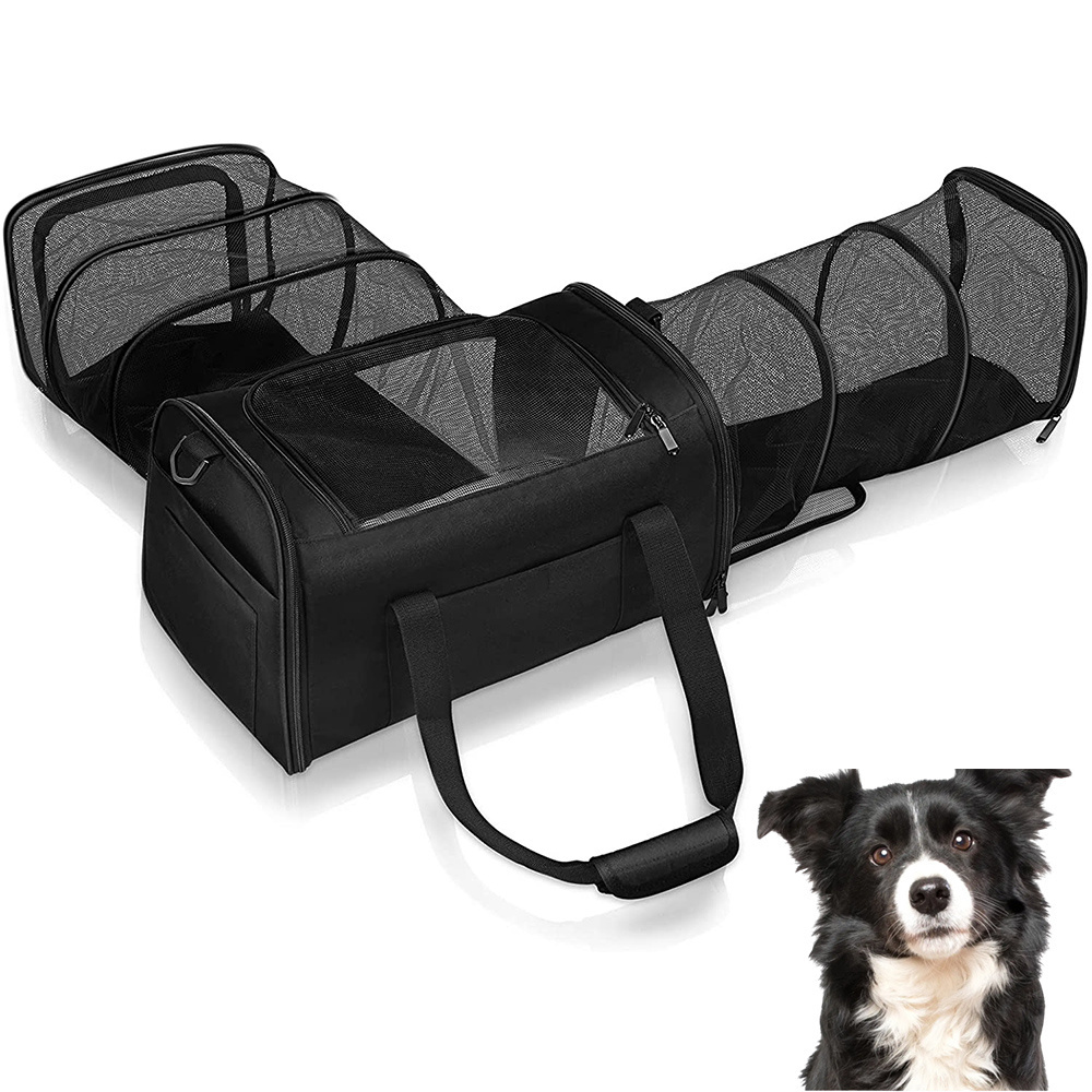 Cat Carrier, 2 Sides Expandable Dog Carrier, Soft-Sided Collapsible Dog Travel Bag with Removable Fleece Pad for Cats