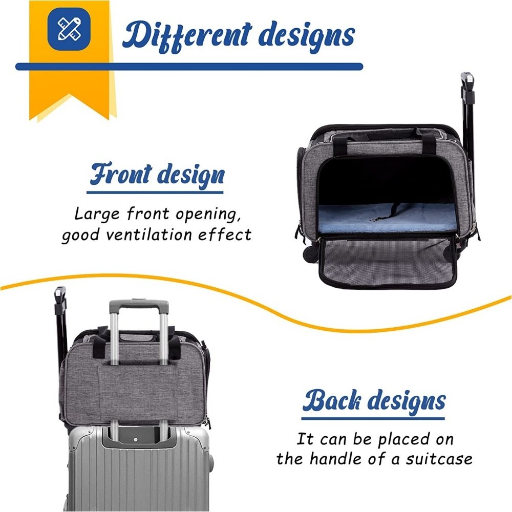 Dog Cat Carrier Airline Approved Pet Carrier With Wheels and Double Sturdy Handle For Dogs Cats