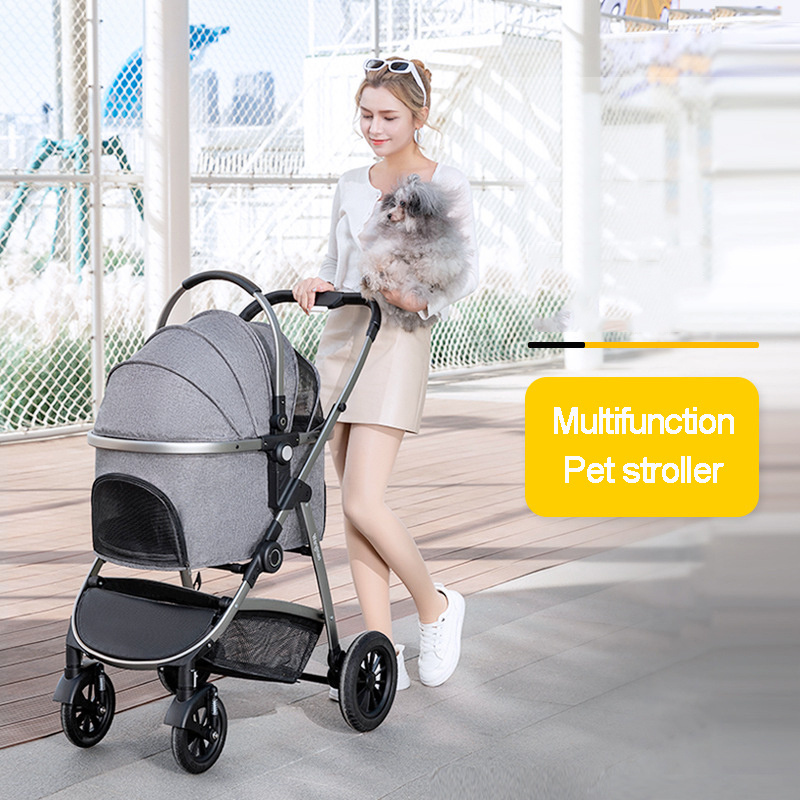 Pet Stroller Carrier For Dogs Cats 2022 New Aluminum Tube Detachable Foldable Portable Breathable Multifunctional Pets Cart